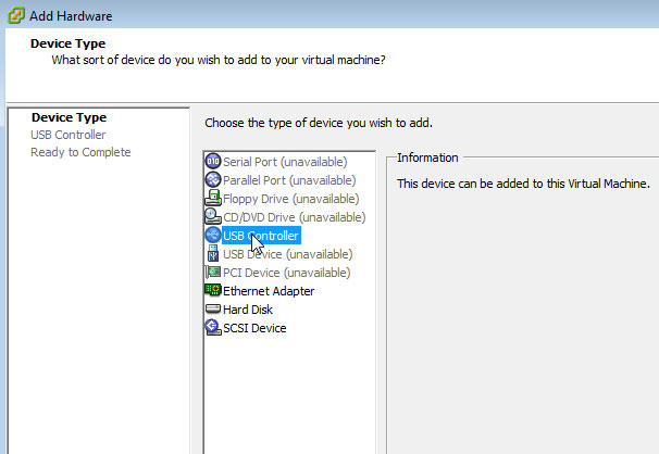 Disque USB sur machine virtuelle ESX