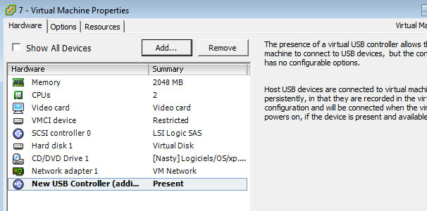 Disque USB sur machine virtuelle ESX