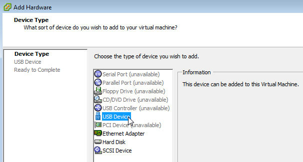 Disque USB sur machine virtuelle ESX